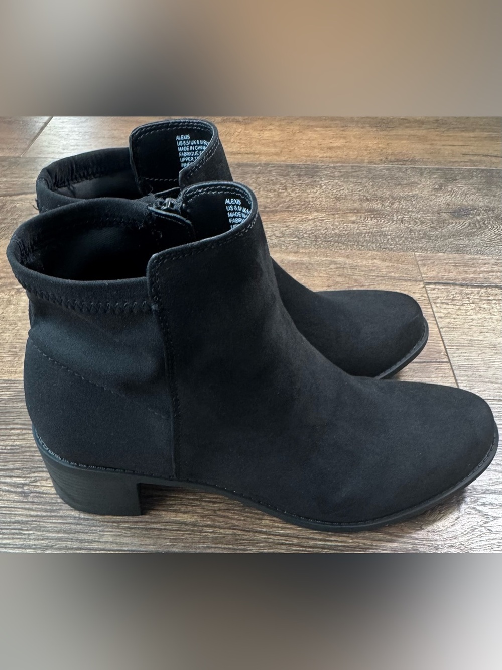 JustFab Alexis Black Ankle Booties Women’s 8.5 Faux Suede Block Heel